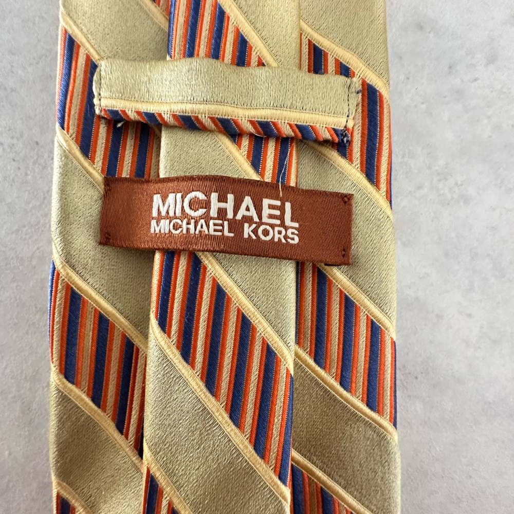 Michael Kors Gold Tie with Blue and Orange Stripes
